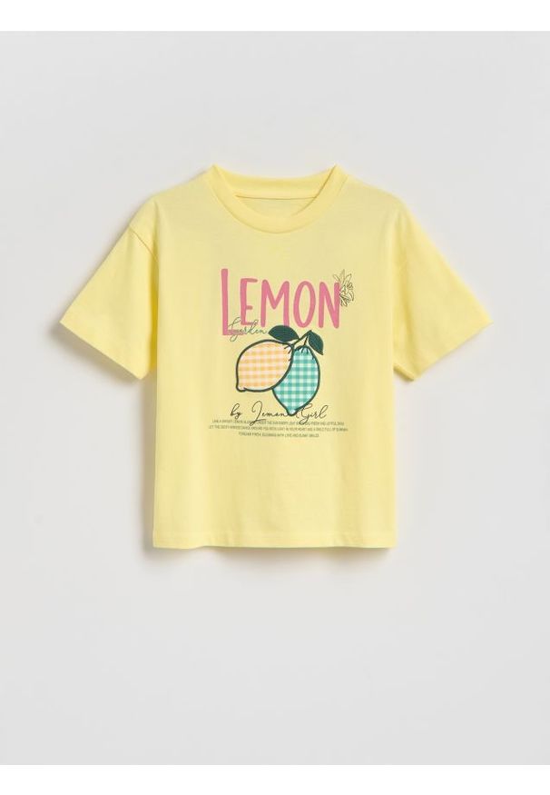 Reserved - T-shirt z nadrukiem - jasnożółty. Kolor: żółty. Materiał: bawełna. Wzór: nadruk