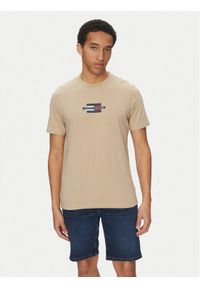 TOMMY HILFIGER - Tommy Hilfiger T-Shirt Flag Box MW0MW38636 Beżowy Regular Fit. Kolor: beżowy. Materiał: bawełna #1