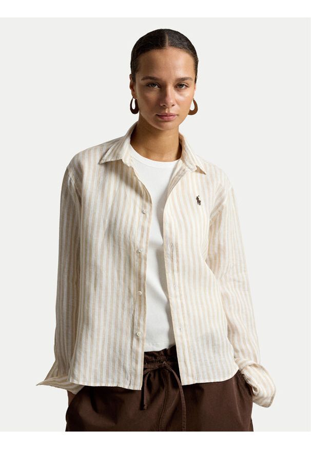 Polo Ralph Lauren Koszula 211935130504 Beżowy jasny Relaxed Fit. Typ kołnierza: polo. Kolor: beżowy. Materiał: len