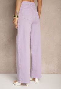 Renee - Fioletowe Jeansy High Waist o Szerokim Kroju Silseli. Okazja: na co dzień. Stan: podwyższony. Kolor: fioletowy. Styl: elegancki, casual