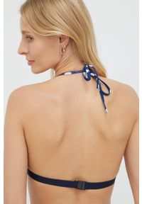 TOMMY HILFIGER - Tommy Hilfiger biustonosz kąpielowy kolor granatowy lekko usztywniona miseczka. Kolor: niebieski. Materiał: włókno, materiał. Wzór: nadruk #3
