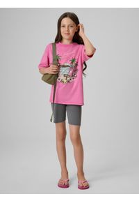 4f - 4F T-shirt loose z nadrukiem dziewczęcy - różowy 158/164 (12-14 lat). Okazja: na uczelnię, na co dzień, na spacer. Kolor: różowy. Materiał: materiał, bawełna, dresówka, dzianina. Wzór: nadruk. Sezon: lato. Styl: klasyczny, vintage, casual #2