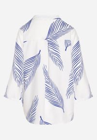 Born2be - Biało-Niebieska Koszula z Bawełną we Wzór Liści Lumavaie. Okazja: na co dzień. Kolor: niebieski. Materiał: bawełna. Styl: elegancki, casual #5