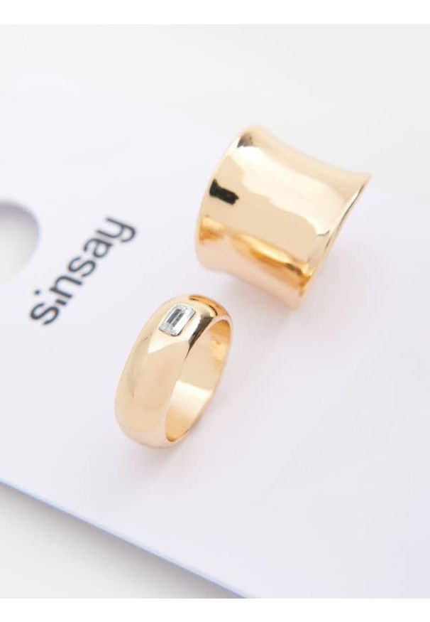 Sinsay - Pierścionki z błyszczącym wykończeniem 2 pack - złoty. Materiał: złote. Kolor: złoty