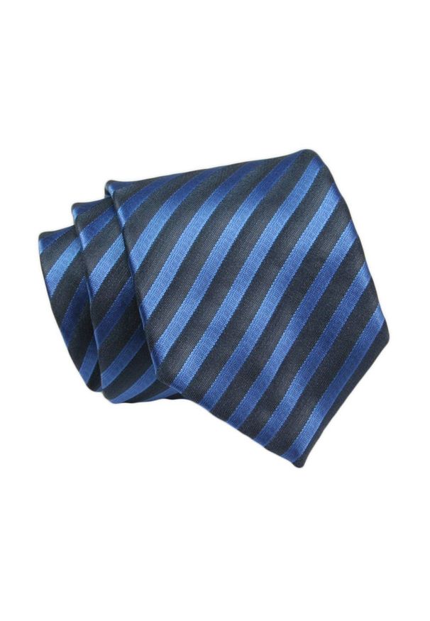 Klasyczny Krawat, Granatowo-Niebieski w Paski, Prążki, Męski, 7cm -Angelo di Monti. Kolor: niebieski. Materiał: tkanina. Wzór: prążki, paski. Styl: klasyczny