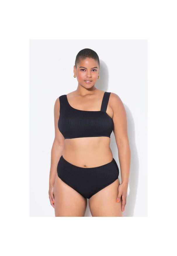 ULLA POPKEN - Damskie Figi od bikini krój z wysokim stanem fakturowane paski. Stan: podwyższony. Kolekcja: plus size. Kolor: czarny. Materiał: elastan, poliester, materiał. Wzór: paski