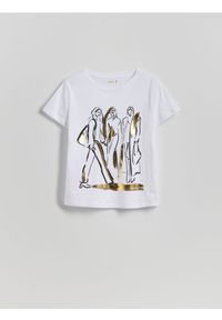 Reserved - T-shirt z nadrukiem - biały. Kolor: biały. Materiał: dzianina, bawełna. Wzór: nadruk. Styl: klasyczny #1