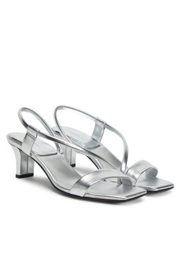 Calvin Klein Sandały Heel Sandal 50 Squared Metallic HW0HW02560 Srebrny. Kolor: srebrny. Materiał: skóra