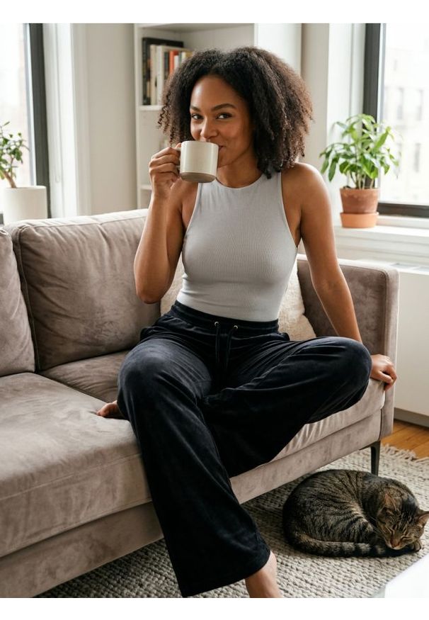 Sinsay - Spodnie wide leg - czarny. Kolor: czarny