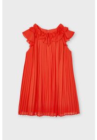 Mayoral - Sukienka dziecięca. Kolor: czerwony. Materiał: tkanina, bawełna, poliester, materiał. Długość rękawa: krótki rękaw. Wzór: gładki. Typ sukienki: rozkloszowane, plisowane. Długość: mini #3
