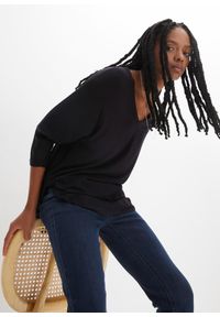 bonprix - Bluzka z lejącej mieszanki wiskozy. Kolor: czarny. Materiał: elastan, wiskoza. Długość: długie #1