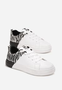 Renee - Czarno-Białe Sneakersy Sznurowane na Płaskiej Grubszej Podeszwie z Cyrkoniami Hanuel. Kolor: czarny #4