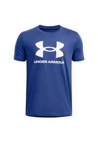 T-shirt chłopięcy Under Armour UA B Sportstyle Logo Ss - niebieski. Kolor: niebieski. Materiał: materiał, poliester, bawełna. Wzór: nadruk