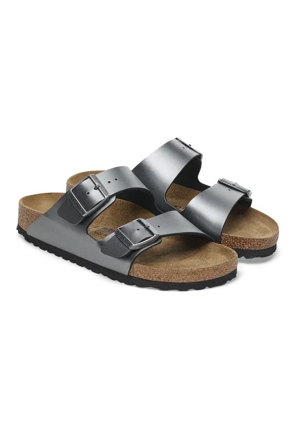 Birkenstock - Klapki damskie BIRKENSTOCK ARIZONA BF. Okazja: na co dzień. Kolor: szary. Materiał: mikrofibra, skóra, syntetyk, materiał. Wzór: paski. Sezon: lato. Styl: casual, elegancki