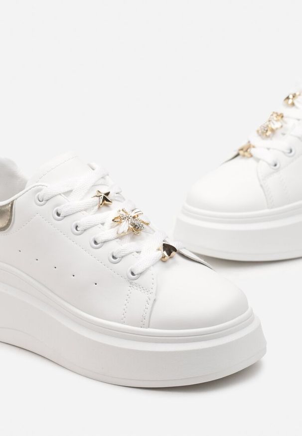 Born2be - Biało-Złote Sneakersy na Platformie Ariadi. Okazja: na co dzień. Kolor: biały. Obcas: na platformie