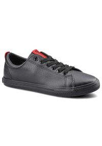 Big-Star - Czarne Trampki Big Star Damskie Modne Buty. Okazja: do pracy, na uczelnię, na co dzień. Kolor: czarny. Materiał: materiał, skóra ekologiczna, guma. Szerokość cholewki: normalna. Wzór: aplikacja. Styl: sportowy, casual