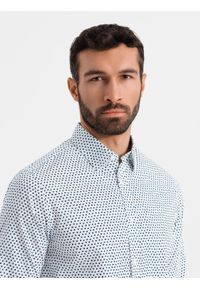 Ombre Clothing - Męska koszula w drobny wzór SLIM FIT - biała V2 OM-SHCS-0140 - XXL. Kolor: biały. Materiał: bawełna. Styl: klasyczny #9