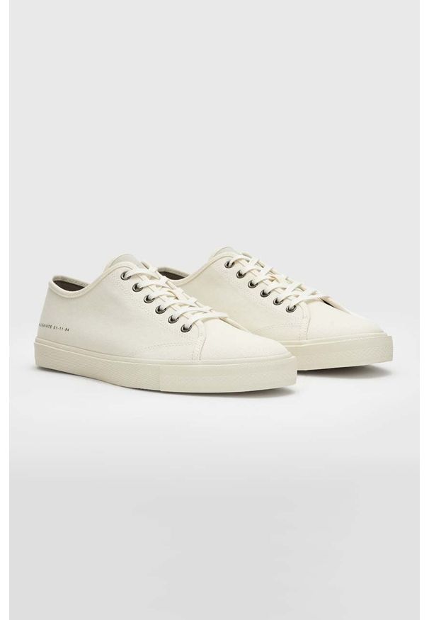 AllSaints tenisówki skórzane THEO męskie kolor beżowy MZ044Z. Nosek buta: okrągły. Zapięcie: sznurówki. Kolor: beżowy. Materiał: skóra. Styl: klasyczny