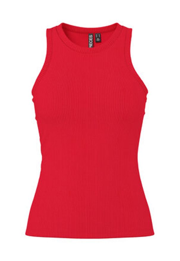 Pieces Top Ruka 17133673 Czerwony Slim Fit. Kolor: czerwony. Materiał: bawełna