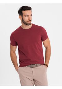 Ombre Clothing - Klasyczny T-shirt męski bawełniany BASIC - bordowy V16 OM-TSBS-0236 - XXL. Okazja: na co dzień. Kolor: czerwony. Materiał: bawełna. Styl: klasyczny