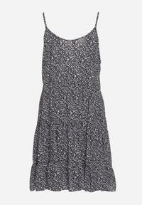 Born2be - Granatowa Bawełniana Sukienka Rozkloszowana na Ramiączkach z Falbanką Piloa. Kolor: niebieski. Materiał: bawełna. Długość rękawa: na ramiączkach. Wzór: kwiaty. Sezon: lato #5