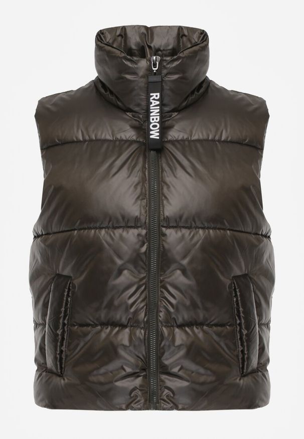 Renee - Ciemnozielona Pikowana Kamizelka z Szerokim Kołnierzem Cerissa. Kolor: zielony. Wzór: aplikacja