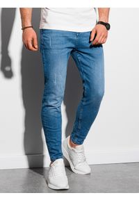Ombre Clothing - Spodnie męskie jeansowe SKINNY FIT z kieszeniami chino - jasnoniebieskie V2 OM-PADP-0100 - XL. Kolor: niebieski. Materiał: jeans