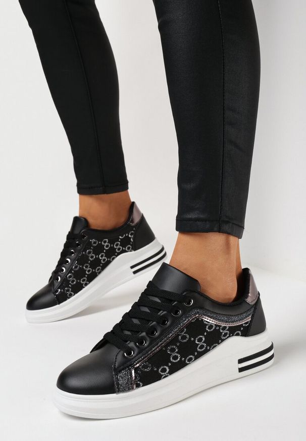 Born2be - Czarne Sneakersy przed Kostkę z Brokatem Orline. Wysokość cholewki: przed kostkę. Kolor: czarny