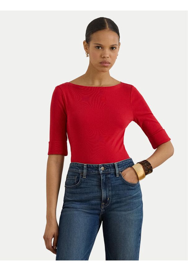 Lauren Ralph Lauren - LAUREN RALPH LAUREN Bluzka 200654963200 Czerwony Slim Fit. Kolor: czerwony. Materiał: bawełna