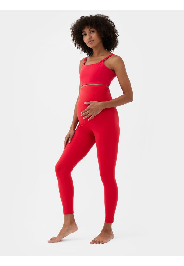 4f - 4F Legginsy ciążowe do jogi z wysokim stanem damskie S. Stan: podwyższony. Kolekcja: moda ciążowa. Kolor: czerwony. Materiał: włókno, dzianina, materiał. Sport: joga i pilates
