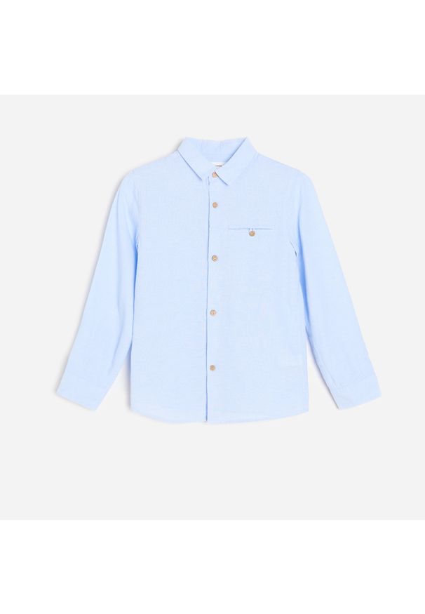 Reserved - Bawełniana koszula z lnem - Niebieski. Kolor: niebieski. Materiał: bawełna, len