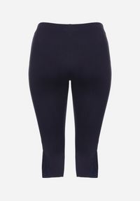 Born2be - Granatowe Legginsy z Bawełny 3/4 z Koronką Mavirene. Okazja: na co dzień. Kolekcja: plus size. Kolor: niebieski. Materiał: bawełna, koronka. Wzór: koronka. Styl: casual, elegancki