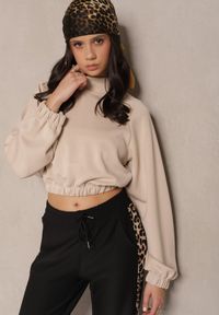 Renee - Beżowa Krótka Bluza ze Stójką Benola. Okazja: na co dzień. Typ kołnierza: kołnierzyk stójkowy. Kolor: beżowy. Materiał: jeans. Długość: krótkie. Styl: elegancki, casual #5