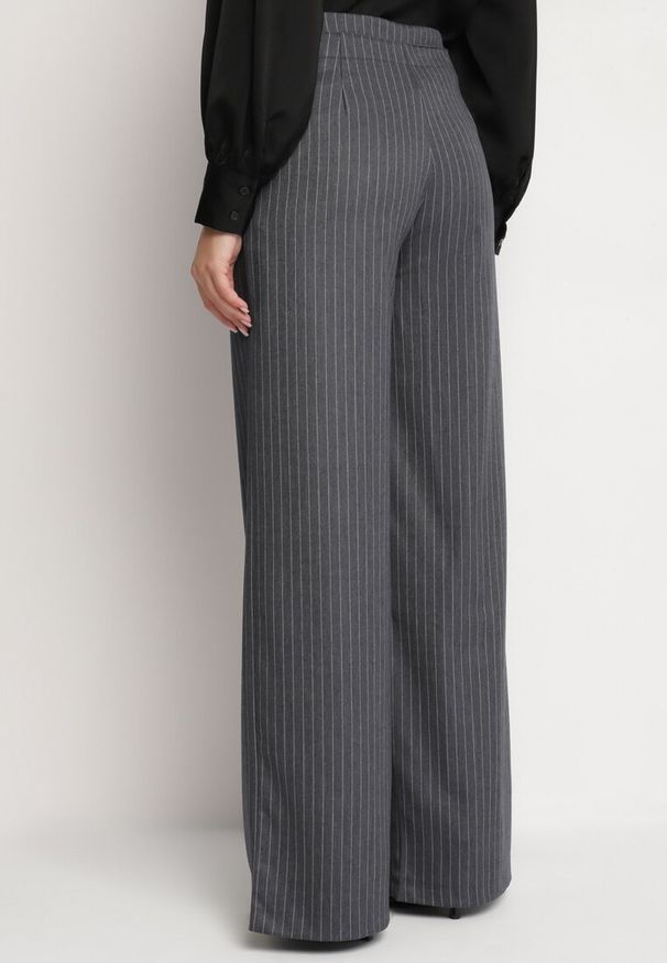 Born2be - Ciemnoszare Spodnie Garniturowe z Wiskozą z Kieszeniami i Wiązaniem Sevitha. Okazja: na co dzień. Kolor: szary. Materiał: wiskoza. Styl: casual, klasyczny, elegancki