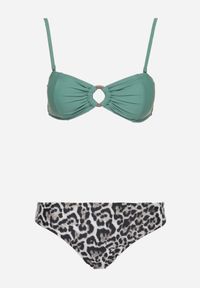 Renee - Ciemnozielone Bikini w Panterkę na Cienkich Ramiączkach Naiahes. Kolor: zielony. Materiał: tkanina. Wzór: motyw zwierzęcy