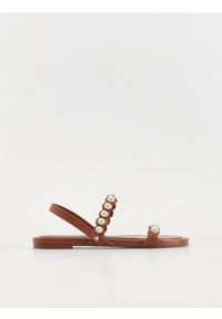 Reserved - Skórzane sandały z paskami - brązowy. Zapięcie: pasek. Kolor: brązowy. Materiał: skóra
