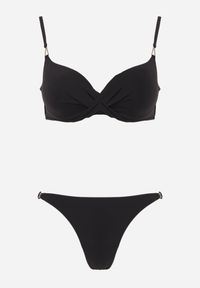 Born2be - Czarne Bikini z Marszczonym Biustonoszem i Figami Kąpielowymi z Cyrkoniami Kaliasa. Kolekcja: plus size. Kolor: czarny. Długość: długie. Wzór: aplikacja #2
