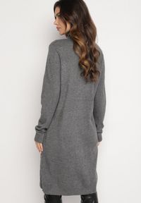 Born2be - Ciemnoszara Sweterkowa Sukienka z Wełną Bawełną i Golfem o Pudełkowym Kroju Akenavia. Okazja: na co dzień. Typ kołnierza: golf. Kolor: szary. Materiał: wełna, bawełna. Styl: casual, elegancki #2