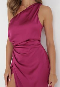 Born2be - Fioletowa Asymetryczna Sukienka na Jedno Ramię z Kopertowym Dołem Emmellis. Kolor: fioletowy. Typ sukienki: kopertowe, asymetryczne #3