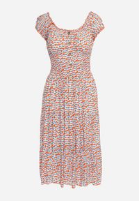 Born2be - Pomarańczowo-Niebieska Wiskozowa Sukienka Midi Rozkloszowana z Metalowymi Guzikami Exodia. Kolor: pomarańczowy. Materiał: wiskoza. Styl: klasyczny, elegancki. Długość: midi #5