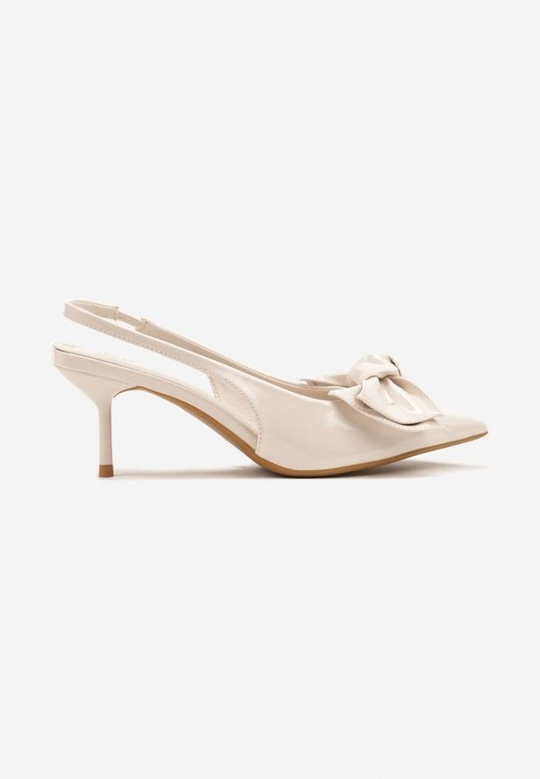 Renee - Beżowe Sandały Vices na Szpilce Slingback Ozdobione Kokardą Nilendria. Okazja: na imprezę, na spacer. Kolor: beżowy. Wzór: aplikacja. Sezon: lato. Obcas: na szpilce. Styl: elegancki