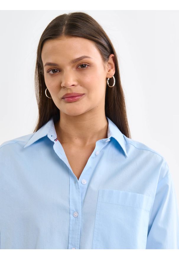 Big-Star - Koszula damska oversize niebieska Lamesa 400. Okazja: na co dzień. Typ kołnierza: kołnierzyk klasyczny. Kolor: niebieski. Materiał: bawełna. Styl: klasyczny, casual