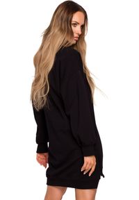 Produkt Polski - Sukienka bluza oversize asymetryczna bawełniana z zamkami czarna. Kolor: czarny. Materiał: bawełna. Typ sukienki: oversize, asymetryczne. Długość: mini
