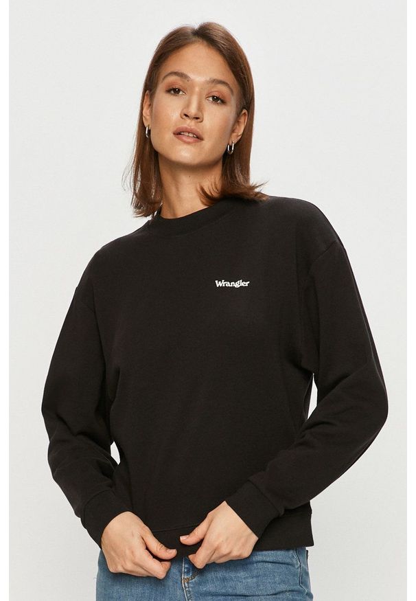 Wrangler - Bluza bawełniana. Kolor: czarny. Materiał: bawełna. Długość rękawa: długi rękaw. Długość: długie