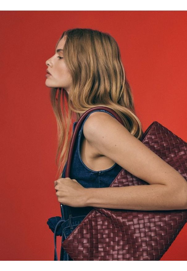 Reserved - Torebka shopper - czerwony. Kolor: czerwony. Materiał: skórzane