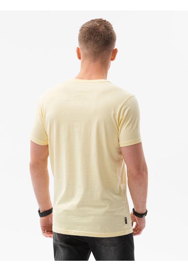 Ombre Clothing - T-shirt męski z nadrukiem S1434 V-11B - żółty - XXL. Kolor: żółty. Materiał: bawełna. Wzór: nadruk