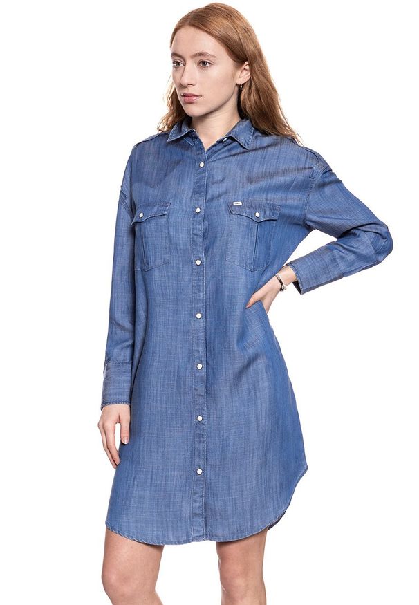 Lee - DAMSKA SUKIENKA LEE SHIRT DRESS BLEACHED DENIM L50UKRES 112111427. Okazja: na co dzień. Materiał: denim. Styl: casual