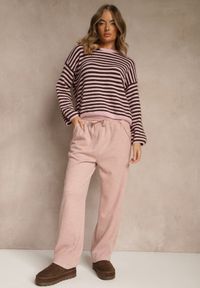 Renee - Różowe Spodnie High Waist z Gumką i Troczkami w Pasie Rallena. Okazja: na co dzień. Stan: podwyższony. Kolor: różowy. Styl: casual #3