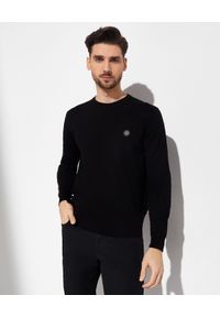 Philipp Plein - PHILIPP PLEIN - Czarny sweter Hexagon. Kolor: czarny. Materiał: bawełna. Długość rękawa: długi rękaw. Długość: długie. Wzór: aplikacja