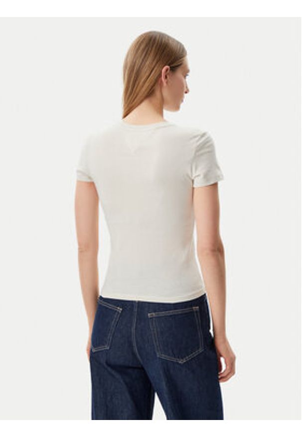 Tommy Jeans T-Shirt DW0DW20459 Beżowy Slim Fit. Kolor: beżowy. Materiał: bawełna